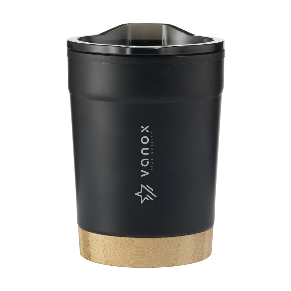 Kobe Bamboo RCS Recycled Steel 350 ml Kaffeebecher - Schwarz - Produktbild der Thermobecher mit Logo bedrucken | ab 4,99€ Kollektion