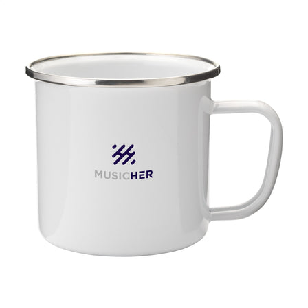 Retro Silver Emaille Tasse 350 ml - Weiß/Silber
