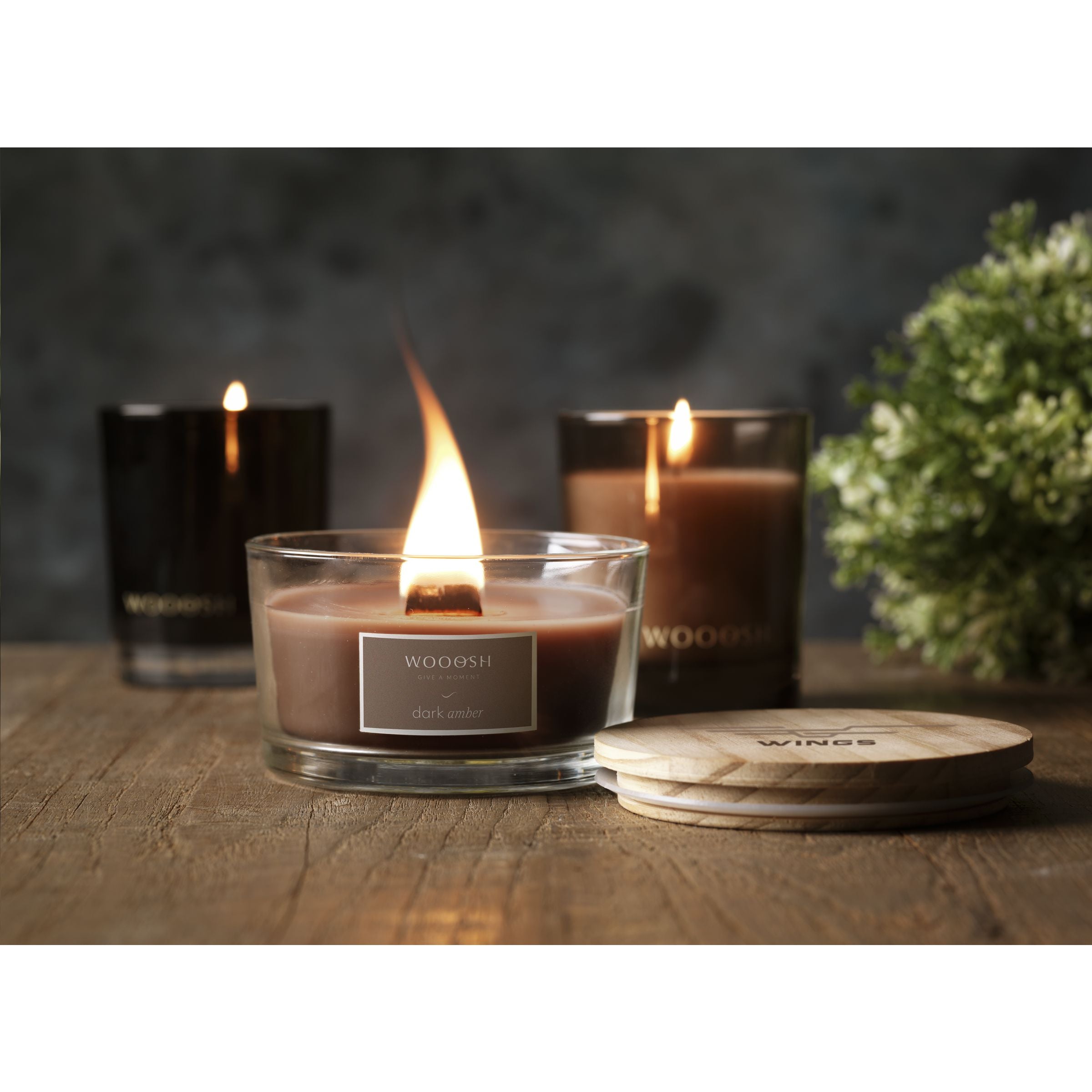 Wooosh Flame Scented Candle Dark Amber - Braun