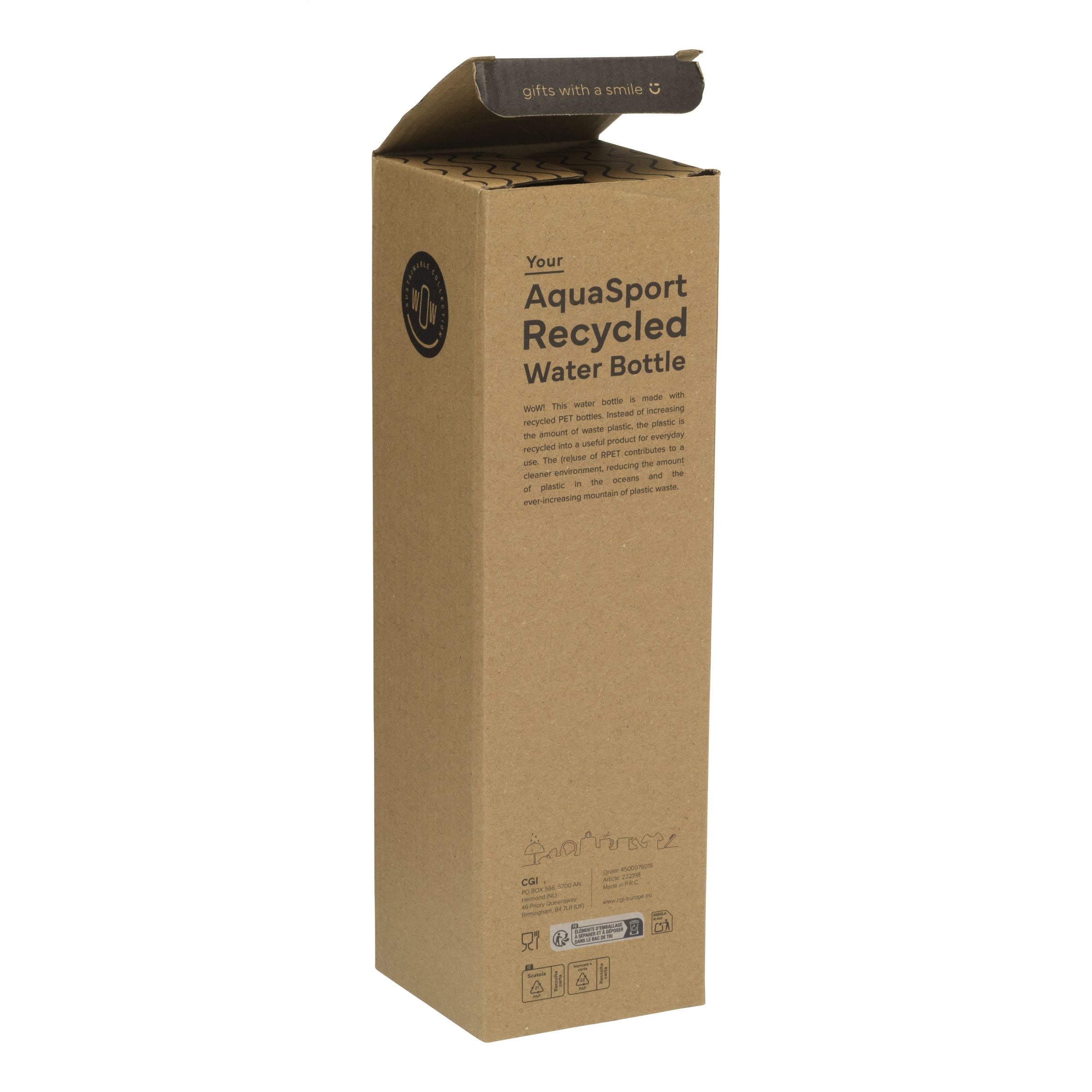 AquaSport GRS Recycled Water Bottle 1.000 ml - Weiß, bedruckbar - Galerieansicht 6