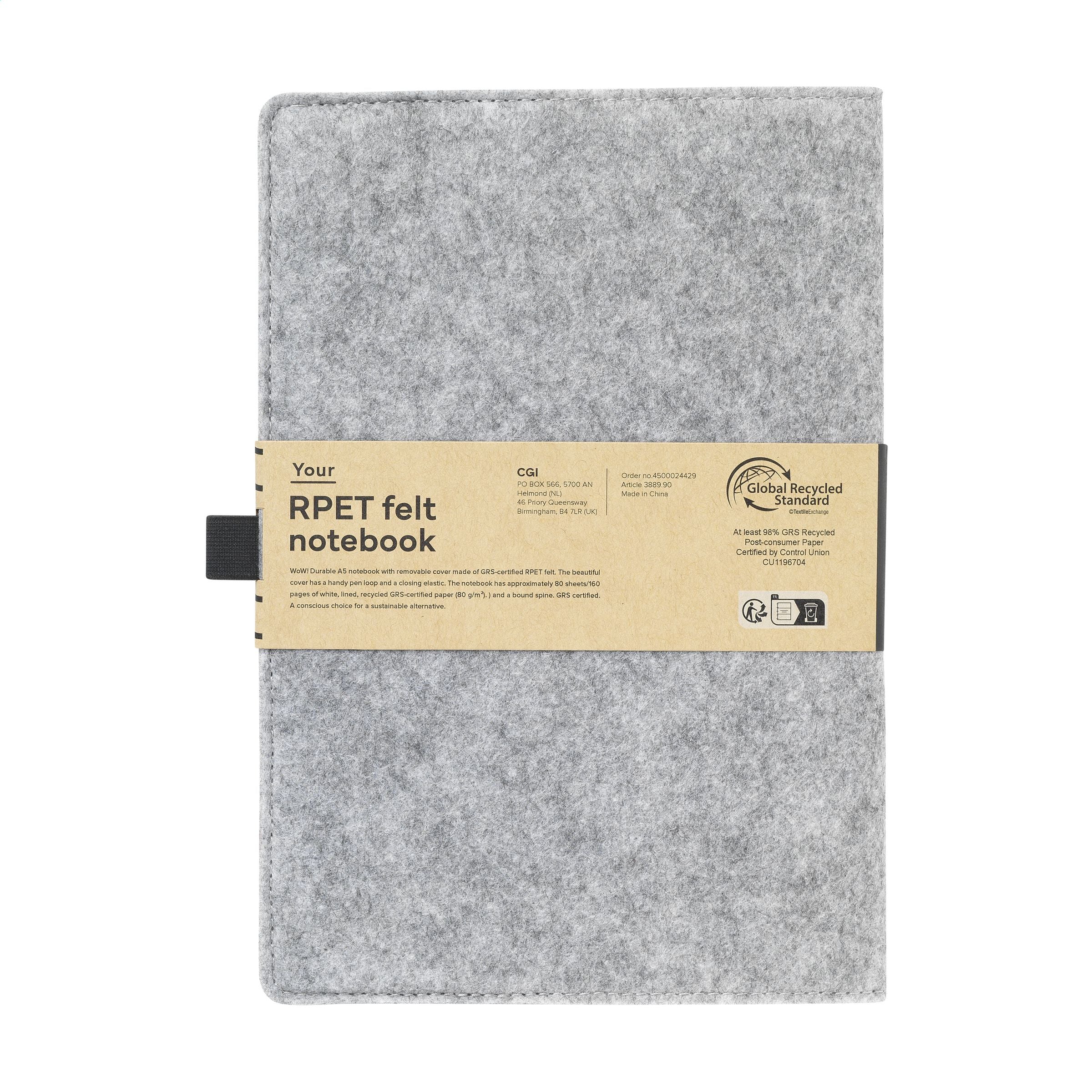 Felty GRS RPET Notebook A5 Notizbuch - Grau