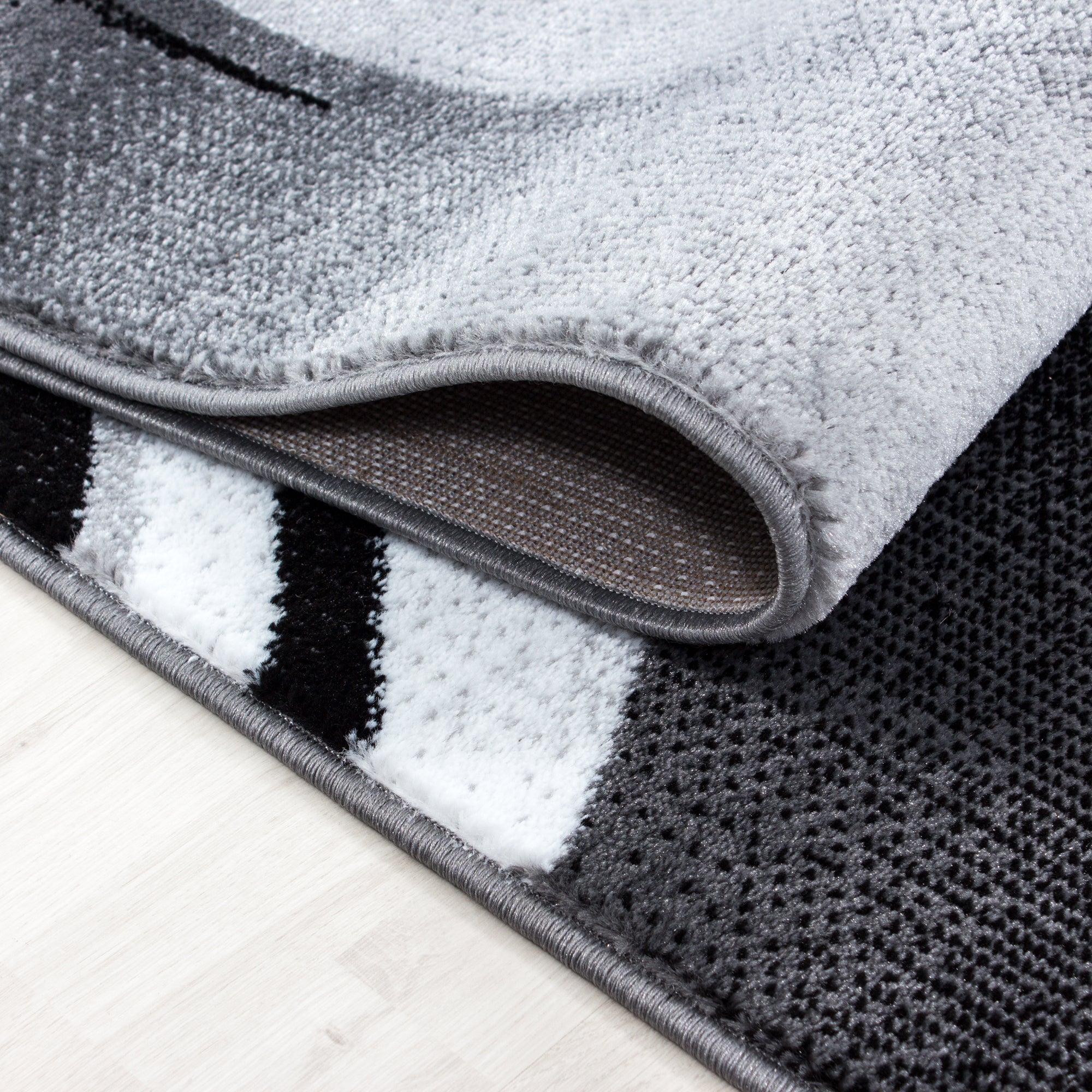 Teppich Kurzflor mit Muster - moderner Designer Teppich - abstraktes Muster - Schwarz Grau Meliert