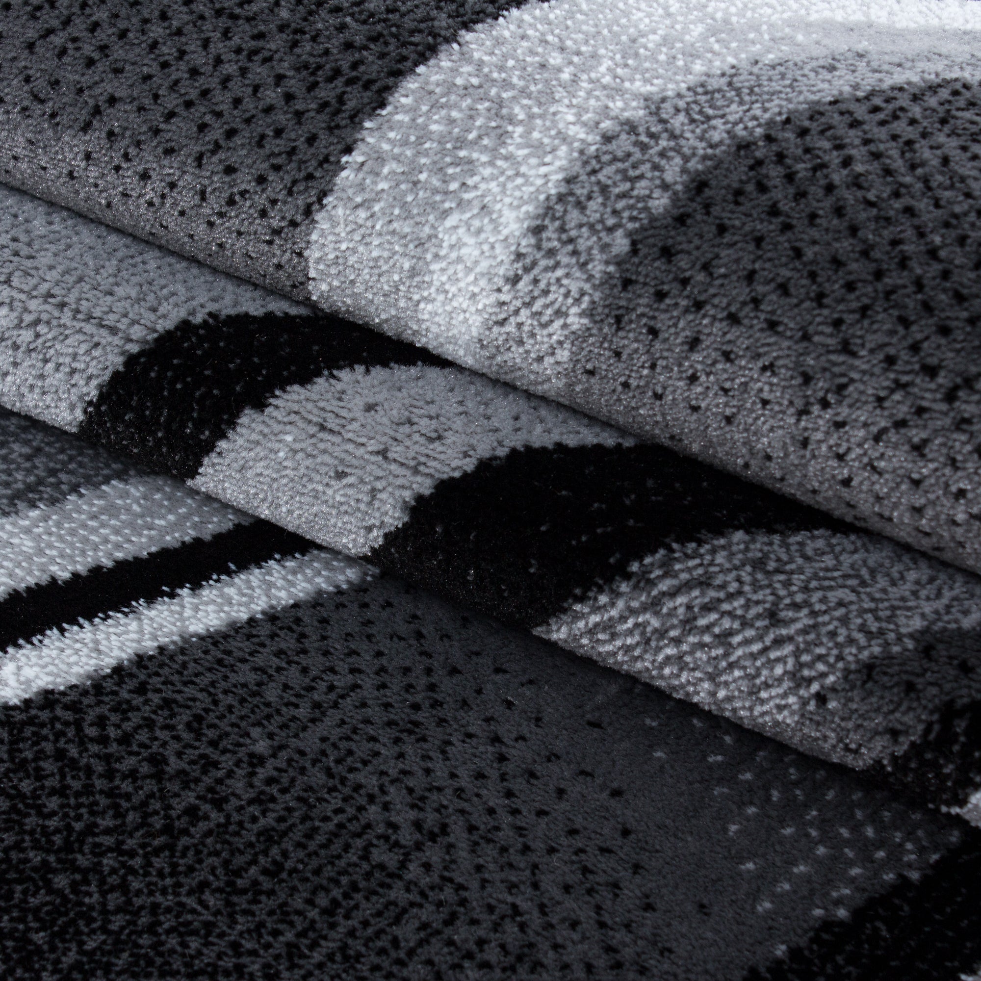 Teppich Kurzflor mit Muster - moderner Designer Teppich - abstraktes Muster - Schwarz Grau Meliert