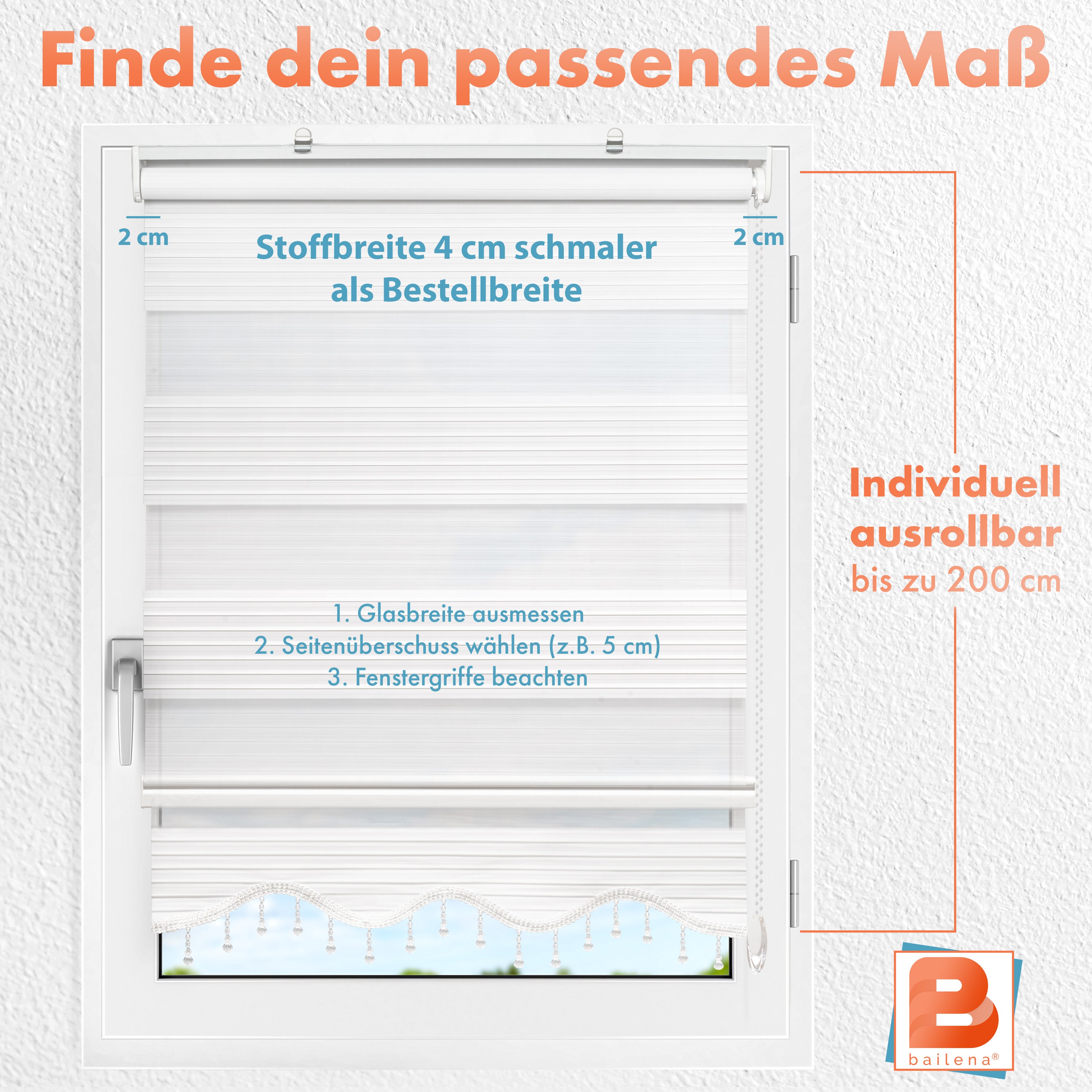 Doppelrollo Klemmfix mit Perlen 4in1 / für Fenster, Tür, Wand, Decke / ohne Bohren - mit Bohren / Weiß Silber Blumen Ranken Muster Ornamente