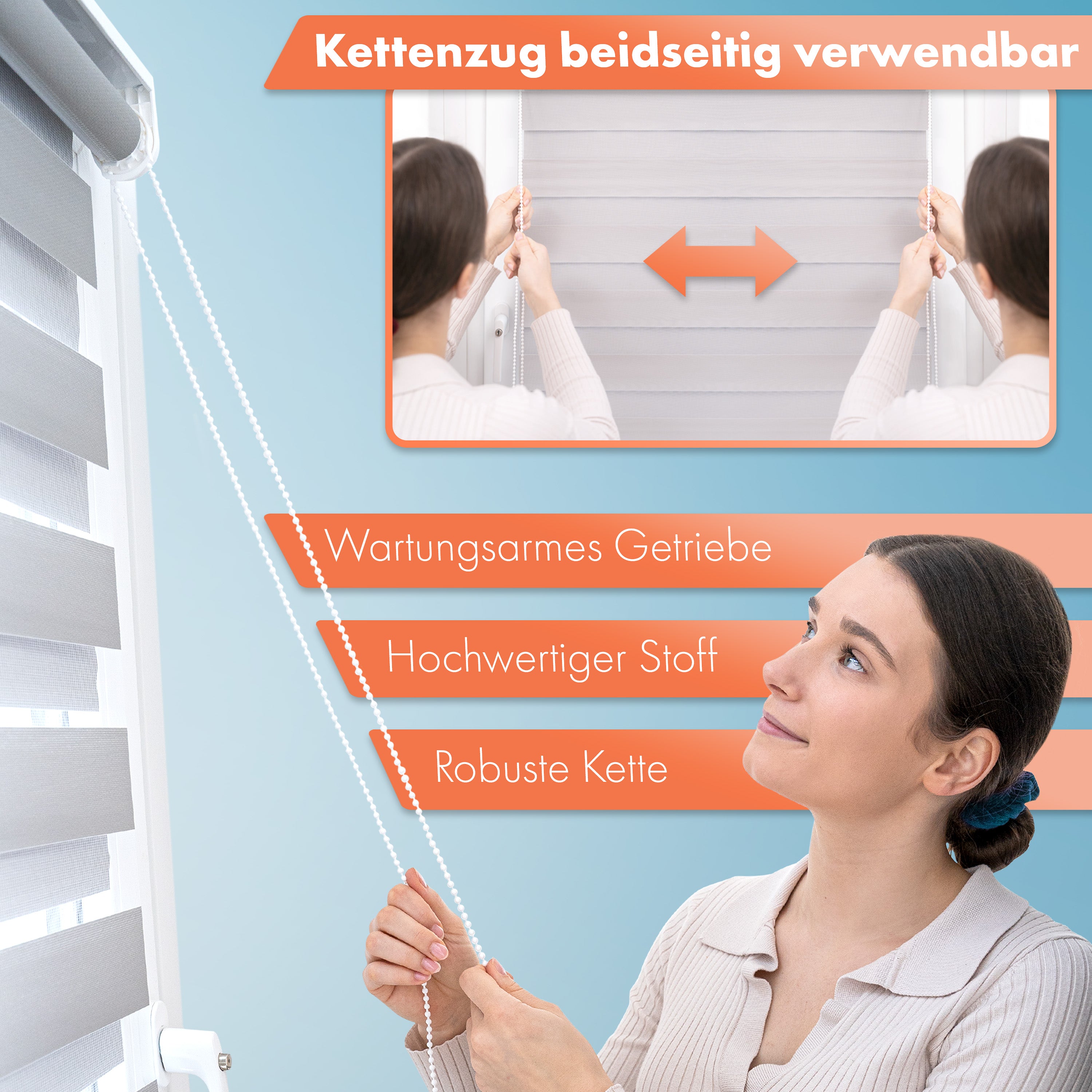 Doppelrollo Klemmfix mit Perlen 4in1 / für Fenster, Tür, Wand, Decke / ohne Bohren - mit Bohren / Weiß Silber Blumen Ranken Muster Ornamente