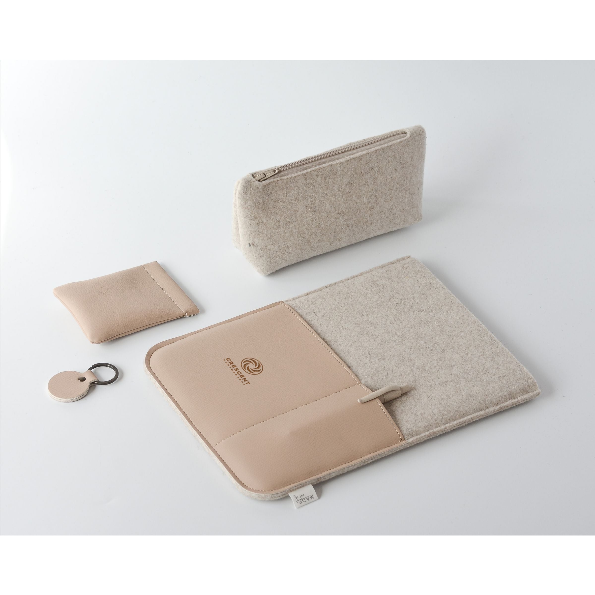 Recycled Felt & Apple Leather Laptop Sleeve 14" - Beige