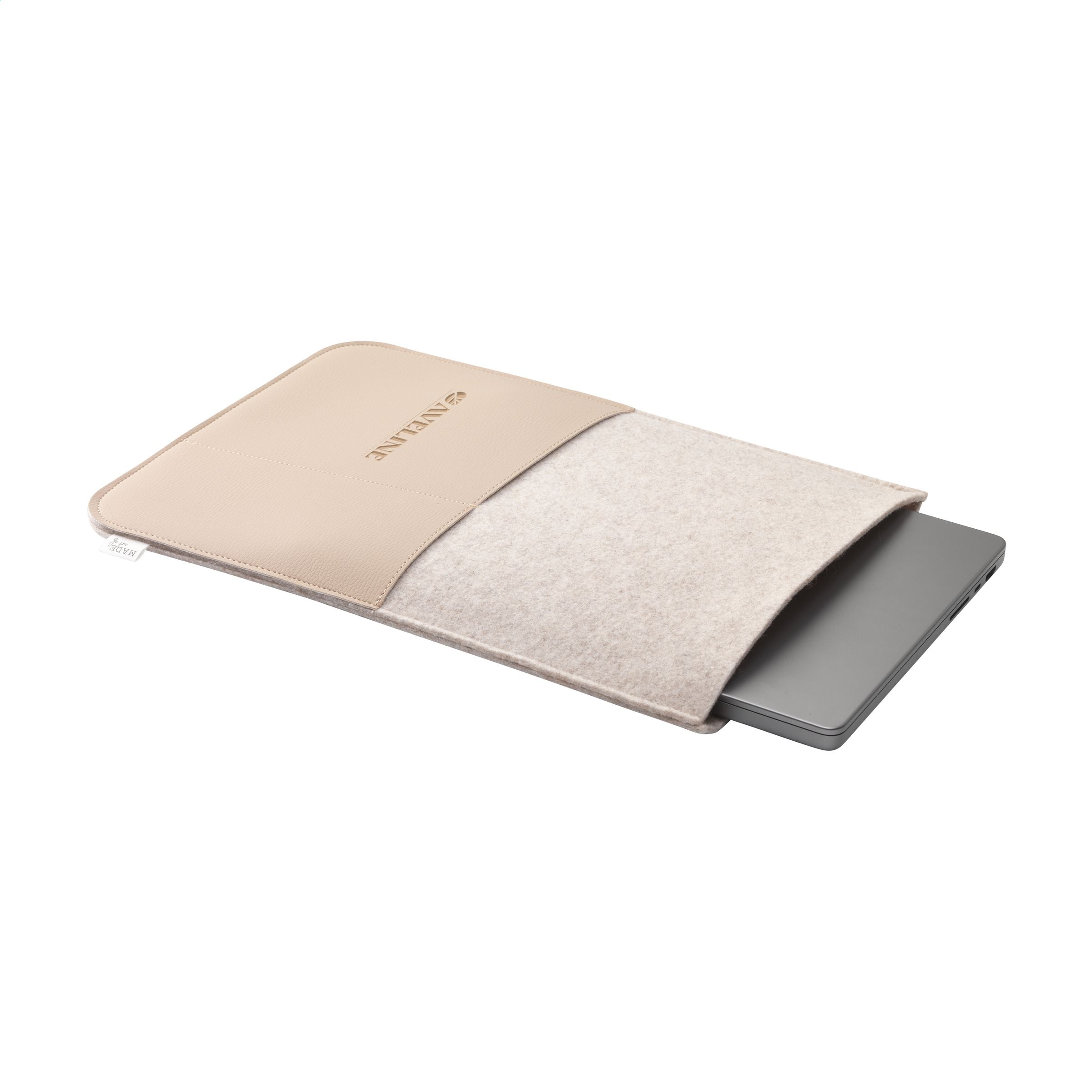 Recycled Felt & Apple Leather Laptop Sleeve 14" - Beige