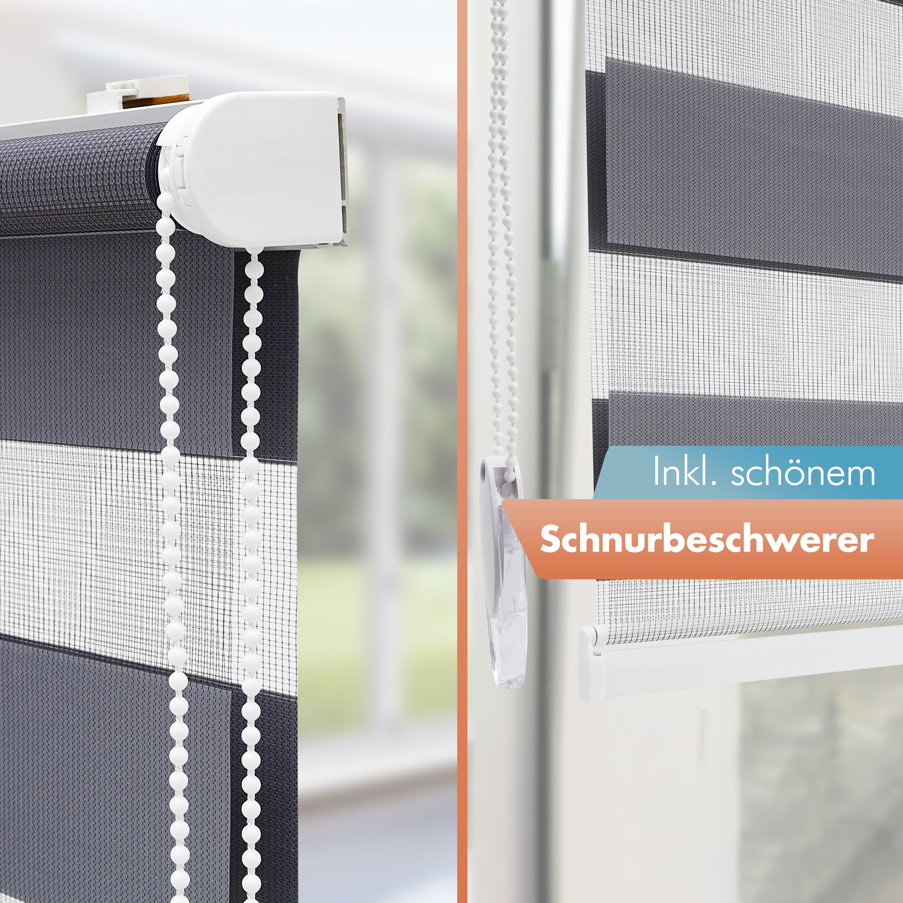 Doppelrollo ohne Bohren - Grau - 3in1 - für Fenster, Wand & Decke - in