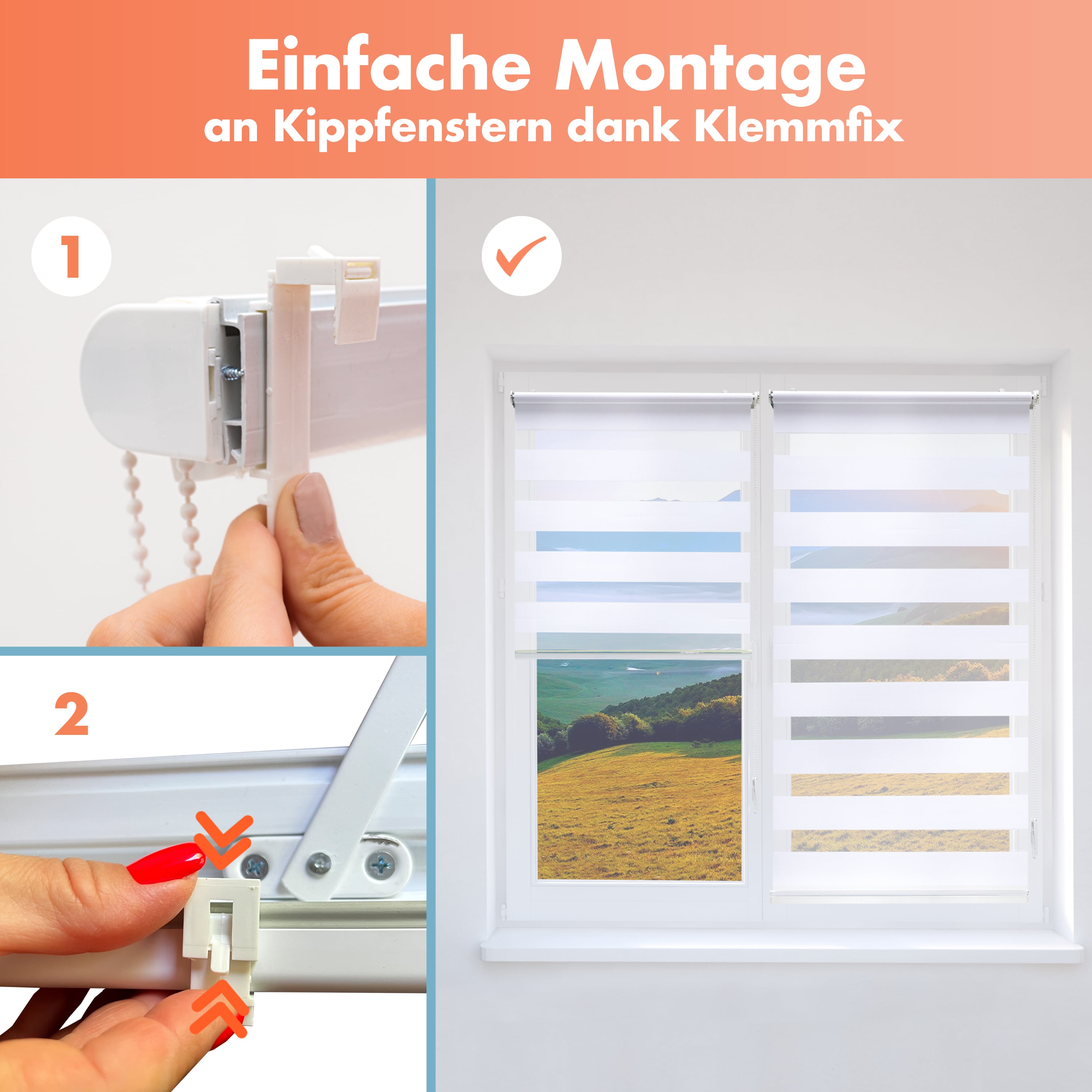 - 3in1 Decke Doppelrollo Fenster, ohne in - Bohren Wand für & - - Weiß